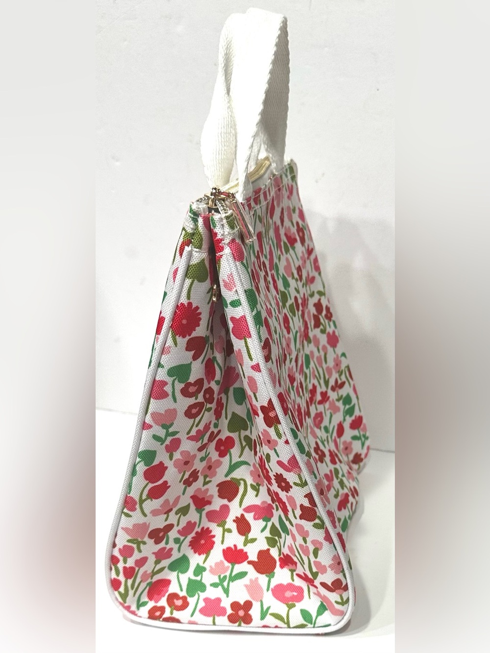 NEW, Kate Spade New York White/Red Floral Print Lunch Bag w/ Handle Zipper - Picture 6 of 10